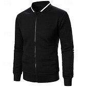 baratos Jaquetas Casuais-Homens jaqueta leve Jaqueta casual Jaqueta do time do colégio Férias Diário Bolsos Emenda Primavera Outono Bloco de cor Moda Clássico Colarinho Chinês Padrão Tecido Waffle Preto Branco Vinho Azul