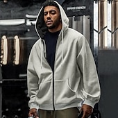 economico felpe con cappuccio da uomo di base-Per uomo Felpa con cappuccio Felpa con cappuccio a zip intera Felpa con cappuccio in pile Aalbicocca Nero Verde militare Blu marino Grigio chiaro Con Cappuccio Semplice Tasca Sport &amp; Outdoor