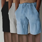 cheap Classic-Men&#039;s Shorts Linen Shorts Summer Shorts Beach Shorts Elastic Waist Drawstring Front Pocket Plain Comfort Soft Knee Length Casual Daily Vacation Fashion White+Black+Gray black+khaki+blue Inelastic