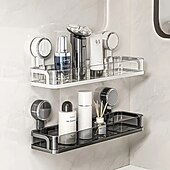 economico Rack di archiviazione-mensola da bagno con ventosa montata a parete, mensola impermeabile per cosmetici con drenaggio, perfetta per il bagno &amp;organizzazione della cucina