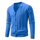cheap Men&#039;s Cardigan Sweater-Men&#039;s Cardigan Sweater Cropped  Sweater Knit Sweater Ribbed Knit Regular Tops Buttons Jacquard Plain V Neck Fashion Classic Vacation Daily Wear Clothing Apparel Fall Winter Black Navy Blue S M L