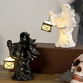 cheap Halloween Hanging &amp; Tabletop Decorations-Halloween Ghost Ornament LED Lighted Resin Hellkeeper Black and White Ghost Lantern Decoration for Halloween Party Outdoor Garden Yard Sculpture Spooky Festival Decor