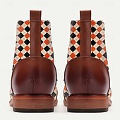 baratos Calçados de Declaração-Botas masculinas de tecido jacquard xadrez com cadarço – botins estilo vintage retrô para looks criativos, festas e uso diário