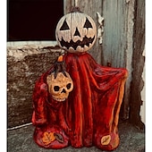 economico Decorazioni Appese e da Tavolo per Halloween-Statuetta in resina raffigurante una zucca di Halloween, decorazione da tavolo a forma di strega con mantello, decorazione spettrale per la casa, per ingresso, mensola, scaffale, esposizione interna
