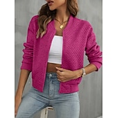economico bomber-Per donna Giacca Casual Confortevole Traspirante Cerniera completa All&#039;aperto Casual Semplice Casuale Abbigliamento quotidiano Regolare Bavero classico Vestibilità regolare Manica Lunga Capispalla