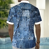 cheap Geometric Pattern-Men&#039;s Distressed Print Denim-like Shirt Summer Shirt Button Up Shirt Short Sleeve Fashion Casual Outdoor Vacation Dailywear Summer Spring Turndown 3D Print Collared Shirts Front One Pocket Blue