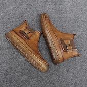 tanie Botki-męskie ręcznie robione botki w stylu retro z ozdobnymi klamrami – stylowe, codzienne buty inspirowane mokasynami, idealne na jesienne spacery, weekendowe wyjścia i codzienną modę