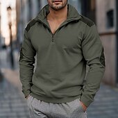 abordables Sudaderas Básicas_-Hombre Sudadera con cremallera Táctico Marrón rojizo Verde Ejército Beige Cuello Mao Plano Cerrar Bloque de Color Cremallera de un cuarto Deporte Casual Diario Ropa de calle Fresco Ropa deportiva