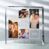 cheap Gifts-Personalized Photo Block Valentine's Day Custom Gift for Him or Her, Acrylic Plaque Block with 4 Photo Collage, Unique Romantic Picture Gift for Boyfriend or Girlfriend