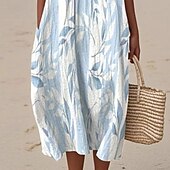 abordables Robes Floraux Imprimés-Femmes Robe Midi Robe Décontractée Robe d&#039;été Mode Moderne Quotidien Plage Week-end Coupe régulière Fleur Sans manches Col ras du cou Bleu Été Printemps