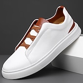 preiswerte Sneaker für Herren-weiße Freizeit-Sneaker für Herren mit braunen Akzenten bequeme Alltagsschuhe für Büro und Reisen
