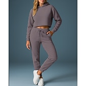 abordables Survêtements-Femmes Ensemble Survetement Jogging Pantalon Sweat-shirt à enfiler Cordon de serrage À capuche Couleur Unie Ensemble Vêtements Printemps Gris foncé Noir Salle de sport Extérieur Course Taille haute