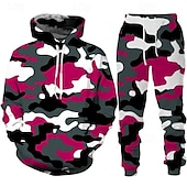 voordelige heren trainingspak en hoodie-Voor heren Trainingspak Kledingset Truien instellen Capuchon Buiten Dagelijks Sport Zak Trekkoord camouflage Blozend Roze Rood Marineblauw Grafische afdruk Polyester Sportkleding Modieus Streetwear