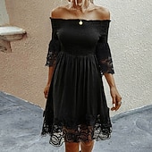 preiswerte Einfaches Kleid-Damen Minikleid Freizeitkleid Sommerkleid Mode Modern Täglich Strand Wochenende Normale Passform Einfach Langarm Schulterfrei Schwarz Sommer