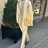 preiswerte Blusenanzüge für Damen-Damen Elegant Urlaub Vintage Hosen-Sets Langarm Rundhals Einfach Formell Aprikose Sommer Normale Passform