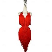 abordables Tenues de danse latine-Robe de danse latine glamour à franges pour femme – Costume à franges scintillantes, idéal pour le cha-cha et la rumba &amp;spectacle de salle de bal