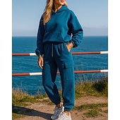 cheap Tracksuits-Women&#039;s Tracksuit Sweatpants Track Pants Fall Pocket Solid Colored Clothing Suit Black White Gym Training Running Long Sleeve Sport Activewear Micro-elastic Loose Fit