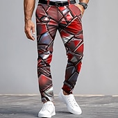 preiswerte Herrenanzughose mit 3D-Druck-Herren Anzughose Hose Slim Fit Hose mit Taschen Geometrisch Farbblock Volle Länge Outdoor Lässig Rote Blau Mikroelastisch