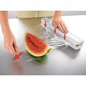 رخيصةأون أدوات وأجهزة المطبخ-أداة قطع غلاف بلاستيكي بتصميم كوب شفط وموزع لفافات قابل للتعديل مع قاطع مدمج لتخزين المطبخ أداة منزلية مريحة لغلاف البلاستيك ولفائف الرقائق المعدنية