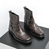 levne Biker Boots-Pánské Boty Motorkářské boty Chůze Vinobraní Na běžné nošení Bristké PU kůže Pohodlné Protiskluzové Teplý Kotníčkové Povaleč Elastická gumička Černá Hnědá Podzim Zima