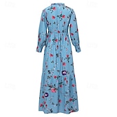billiga Bohemklänningar-Dam Långklänning Maxiklänning Blommig klänning Boho-klänning Västerländsk klänning Elegant Mode Modern Utomhus Semester Dagligen Normal Blomma Långärmad V-hals Blå Sommar