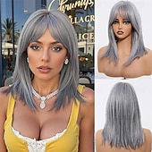 abordables Pelucas sintéticas de moda-Peluca rubia corta con flequillo, estilo bob ombré, de 14 pulgadas, recta, con flequillo, para mujer, de aspecto natural, sintética, resistente al calor, para uso diario.
