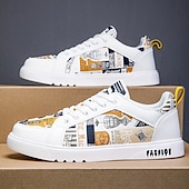 abordables Baskets-Homme Basket Marche Occasionnel Cuir PU Confortable Antidérapant Respirant À lacets Blanc + Noir Blanc / Jaune Rose / Blanc Été Printemps