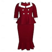 preiswerte Kleider-Retro Vintage 1950er 1960er Midlänge Bleistiftrock Zweiteiliges Set Schößchentop Übergröße Passform und Flare Kostüm Damen Formell Party &amp; Abend Retro-Mottoparty Erwachsene Kleid Ganzjahres