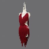 abordables Tenues de danse latine-Robe de danse latine à strass et pompons pour femmes, tenue de scène sans manches pour salsa et rumba