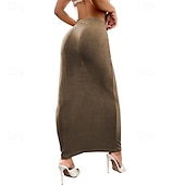 abordables Jupes unies-Femmes Jupe Moulant Occasionnel Maxi Taille Basse Jupes Uni Micro-Élastique Vacances Sortir Noir Amande Rose Marron Automne Polyester