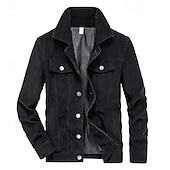 cheap Cargo Jackets-Men&#039;s Corduroy Jacket Cargo Jacket Casual Jacket Vacation Daily Pocket Fall Winter Plain Fashion Classic Lapel Regular Black Khaki Coffee Gray Jacket