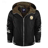 preiswerte Sportjacke-Herren Outdoorjacke Freizeitjacke Urlaub Täglich Winddicht Warm Tasche Herbst Winter Druck Mode Klassisch Mit Kapuze Regulär Schwarz Weiß Jacken