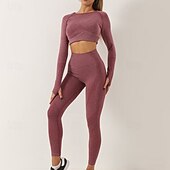 billiga Set och One-Pieces-Dam 2 delar Yogakläder Loungekläder Höst Ensfärgat Träningsdräkter Mörkgrå Sjöblå Gymträning Hög midja Stretch Andningsfunktion Långärmad Sport Sportkläder Smal