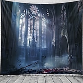 preiswerte Halloween-Wandteppiche-Halloween hängender Wandteppich Schlossfensteransicht Fotografien Hintergrund Jack O Lantern Wandkunst großes Wandteppich Wandbild Dekovorhang Zuhause Schlafzimmer Wohnzimmer Dekoration Tod Selfie