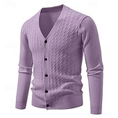 cheap Men&#039;s Cardigan Sweater-Men&#039;s Cardigan Sweater Cropped  Sweater Knit Sweater Ribbed Knit Regular Tops Buttons Jacquard Plain V Neck Fashion Classic Vacation Daily Wear Clothing Apparel Fall Winter Black Navy Blue S M L