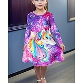 preiswerte 3D Einhorn Kleid-Mädchen&#039; 3D Einhorn Kleid Langarm Sommer Frühling Urlaub Täglich Ferien Prinzessin Schön Süß Kinder 4-12 Jahre Freizeitkleid A Linie Kleid Knielang Normale Passform