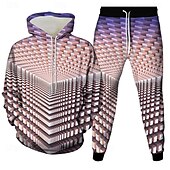 economico Set di Felpe 3D da Uomo-Per uomo Geometrico Illusione ottica 2 pezzi Set di felpe 3D Tuta Felpa con Cappuccio Manica Lunga Pantaloni lunghi Con Cappuccio Casual Quotidiano Athleisure Stampa 3D Primavera Autunno Inverno