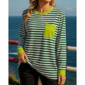 billiga Huvtröja &amp; Sweatshirt-Dam Tröja med pullover Casual Toppar Ficka Långärmad Överdelar Fritids- Höst Rand Mode Utomhus Joggning Löpning Sportkläder Sportkläder Rodnande Rosa Röd Marinblå