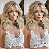 baratos Perucas de seda frontais de cabelo natural-Cabelo virgem não processado Fechamento 5x5 13x4 Lace Front Peruca Bob curto Cabelo Brasileiro Ondulado Loiro Peruca 130% 150% Densidade do Cabelo com o cabelo do bebê Cabelo com Luzes / Reflexos