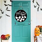 olcso Halloween koszorúk és virágdíszek-halloweeni fa üdvözlő ajtótábla, szellem, kísérteties bejárati ajtóra függő fali tábla, kültéri veranda, otthoni parti dekorációs koszorú