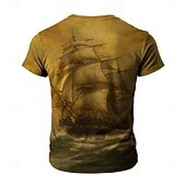 voordelige 3D T-shirts-Voor heren Schip Boot T-shirt Korte mouw T-shirt 3D-afdrukken Strakke ronde hals Overhemd Retro vintage Vintage Retro Feest Casual Dagelijks Bruin Groen Zomer Lente Alle seizoenen Kleding S M L XL