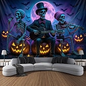 cheap Halloween Wall Tapestries-Halloween Blacklight Tapestry UV Reactive Glow in the Dark Forest Trippy Mountain Misty Graveyard Ghost Hanging Tapestry Wall Art Mural for Living Room Bedroom