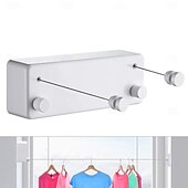 baratos Ganchos e Acessórios-Varal retrátil para roupas, varal retrátil para secar roupas internas sem furadeira, corda de roupa dobrável invisível de parede, fio de aço para varanda e uso doméstico