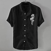 halpa Klassinen-Miesten Paita Pellava paita Kesä paita Rantapaita Button Up paita Kookospuu Loma Kausaliteetti Musta Valkoinen Vaalean vihreä Punastuvan vaaleanpunainen Lyhythihainen Sänkyjen avaus Kesä Vaatetus