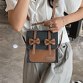 economico Zaini per Bambini e Adolescenti-Graziosa borsa a tracolla con fiocco per ragazze: piccola borsa a tracolla in tela e PU per la scuola, le gite del fine settimana e l'abbigliamento casual