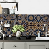 お買い得  ウォールステッカー-24枚のモロッコ風タイルステッカー、厚手のクリスタルフィルムPVC壁用デカール、防水 &amp;耐油性、取り外し可能なレトロなタイル壁装飾、バスルーム、キッチン、ヴィンテージホーム