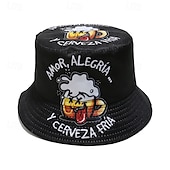 preiswerte Herrenhüte-Herren Eimerhut Oktoberfesthut Schwarz Polyester Druck Mode Lässig Straße Täglich Bier Sonnenschutz Atmungsaktiv