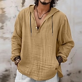 economico Strada-Per uomo Camicia Camicia di lino Stile vichingo Camicia Estiva Abbigliamento da spiaggia Camicia con cappuccio Tinta unica Vacanza Streetwear Blu marino Azzurro cielo Arancione Cachi Manica Lunga Con