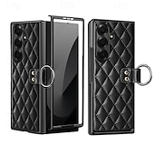 baratos Capa Samsung-telefone Capinha Para Samsung Galaxy Dobra Z 7 Dobra Z 6 Z Fold 5 Z Fold 4 Z Fold 3 Capa traseira Suporte para Alianças Proteção de corpo inteiro Retro TPU Couro PU