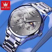 baratos Relógios Quartz-um novo relógio de negócios masculino olevs com pulseira de aço, cronógrafo luminoso com indicação de 24 horas, relógio de quartzo multifuncional resistente à água, relógio de pulso esportivo casual